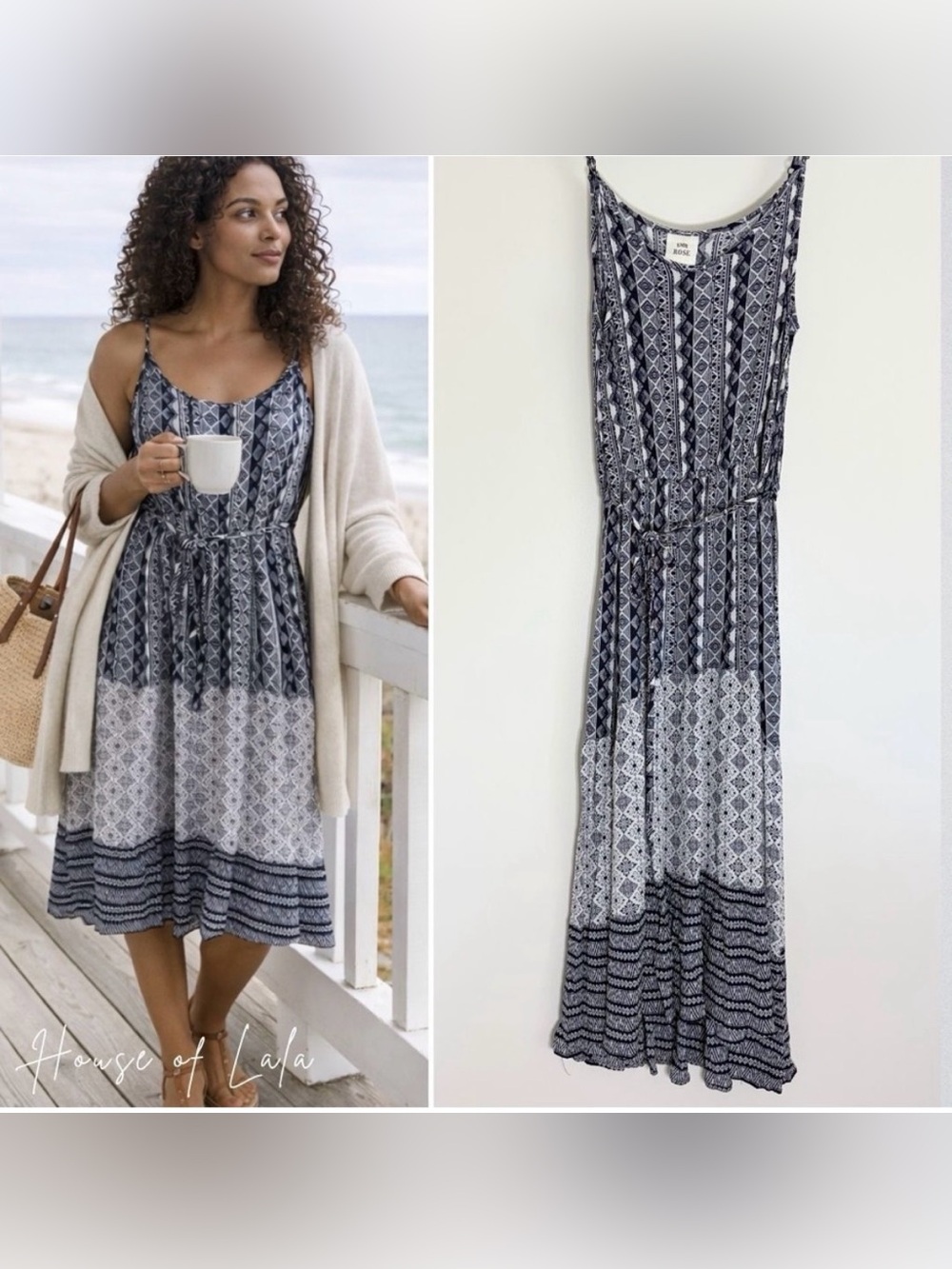 Blue and White Coastal Boho Summer Dress